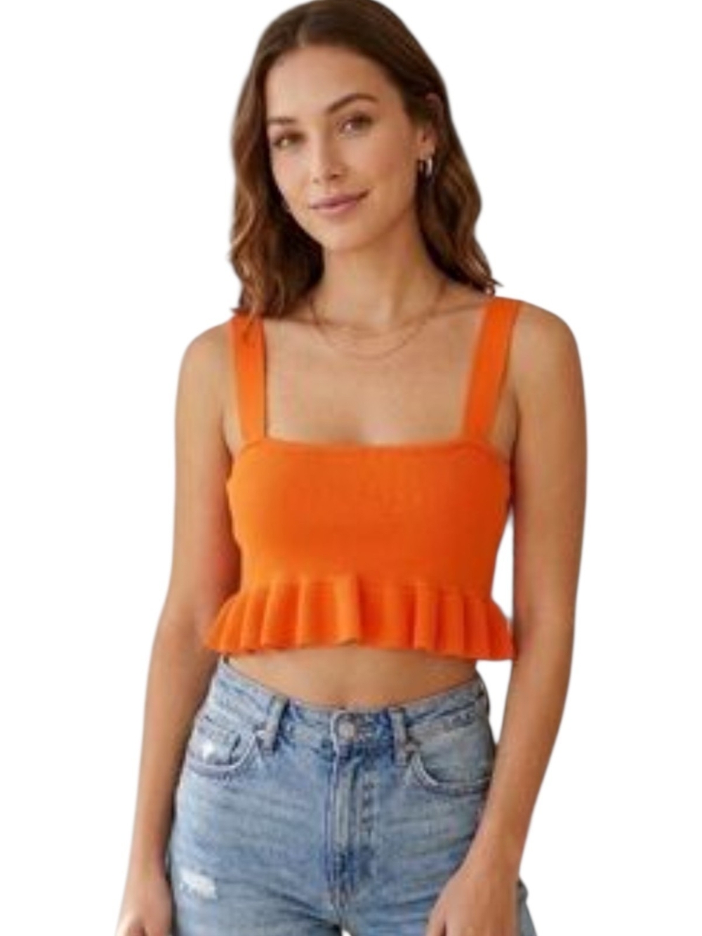 🌟Zara Bright Orange Ruffle Hem Crop Top